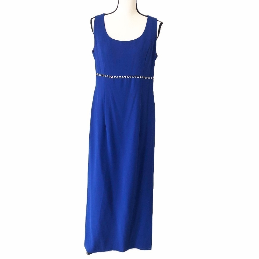 After Dark Evening Gown Blue Rhinestones Formal Prom Sleeveless - Picture 11 of 12
